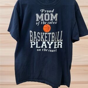 Proud Mom Basketball Player Graphic Tee - Navy with Orange Accent